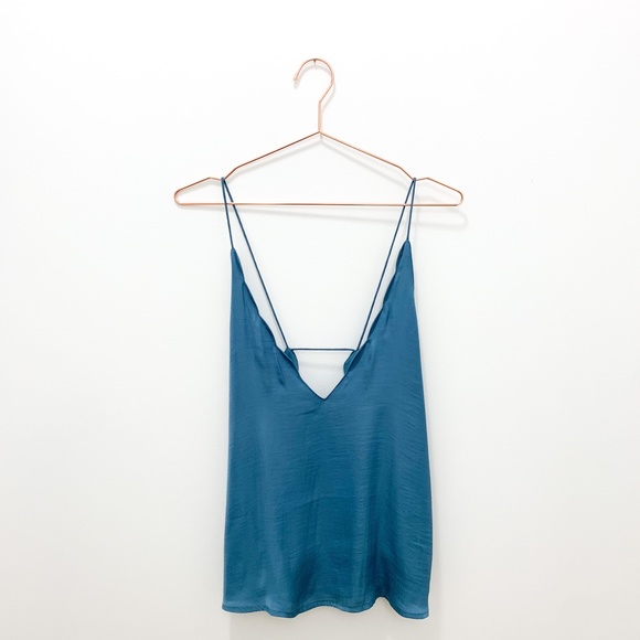 URBAN OUTFITTERS TEAL V-NECK SATIN TOP - Picture 1 of 6